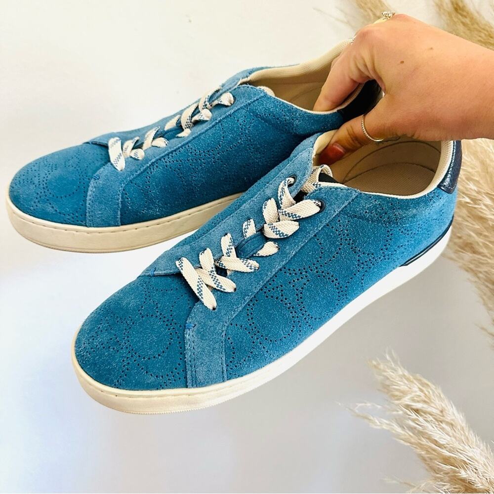 COACH Cobalt Blue White Perforated Logo Suede Clip C Mens Low Top Sneakers 8.5 - Picture 6 of 15